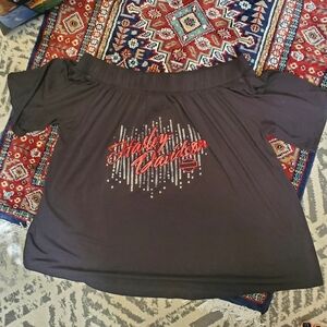 Harley-Davidson Black and Red Off Shoulder 2XL. Stretch.